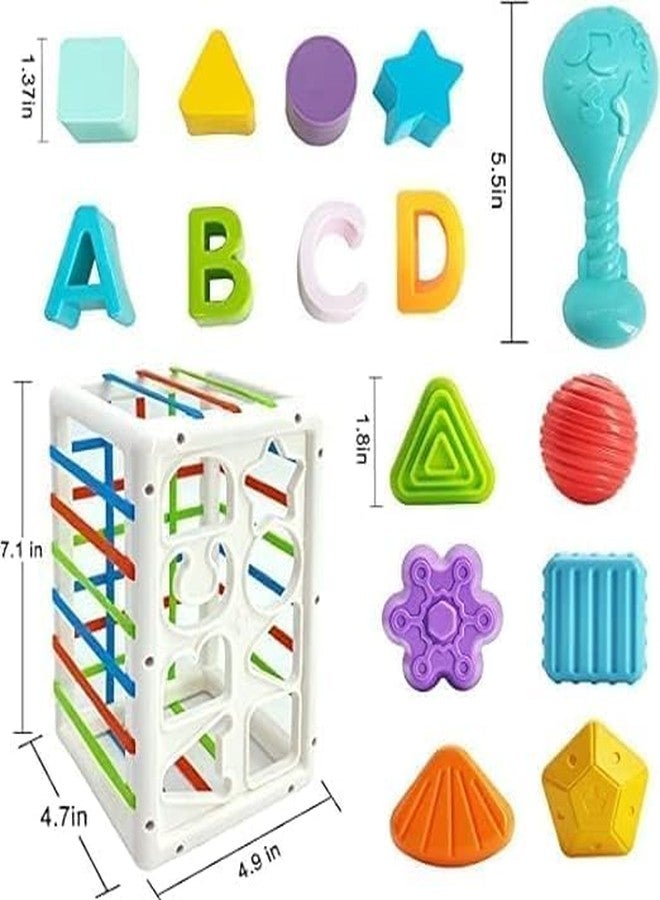 RAHU Baby Shape Sorting Toy, Montessori Sensory Toys with Blocks Colorful Cube and Alphabets, Shape Sorting with Elastic Bands Fine Motor Skill Toy, Preschool Learning Toys - Image 4